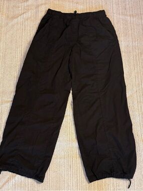 Zara Black Wide-Leg Elastic Hem Jogger Pants